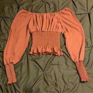 Burnt Orange Off-Shoulder Smocked Top
